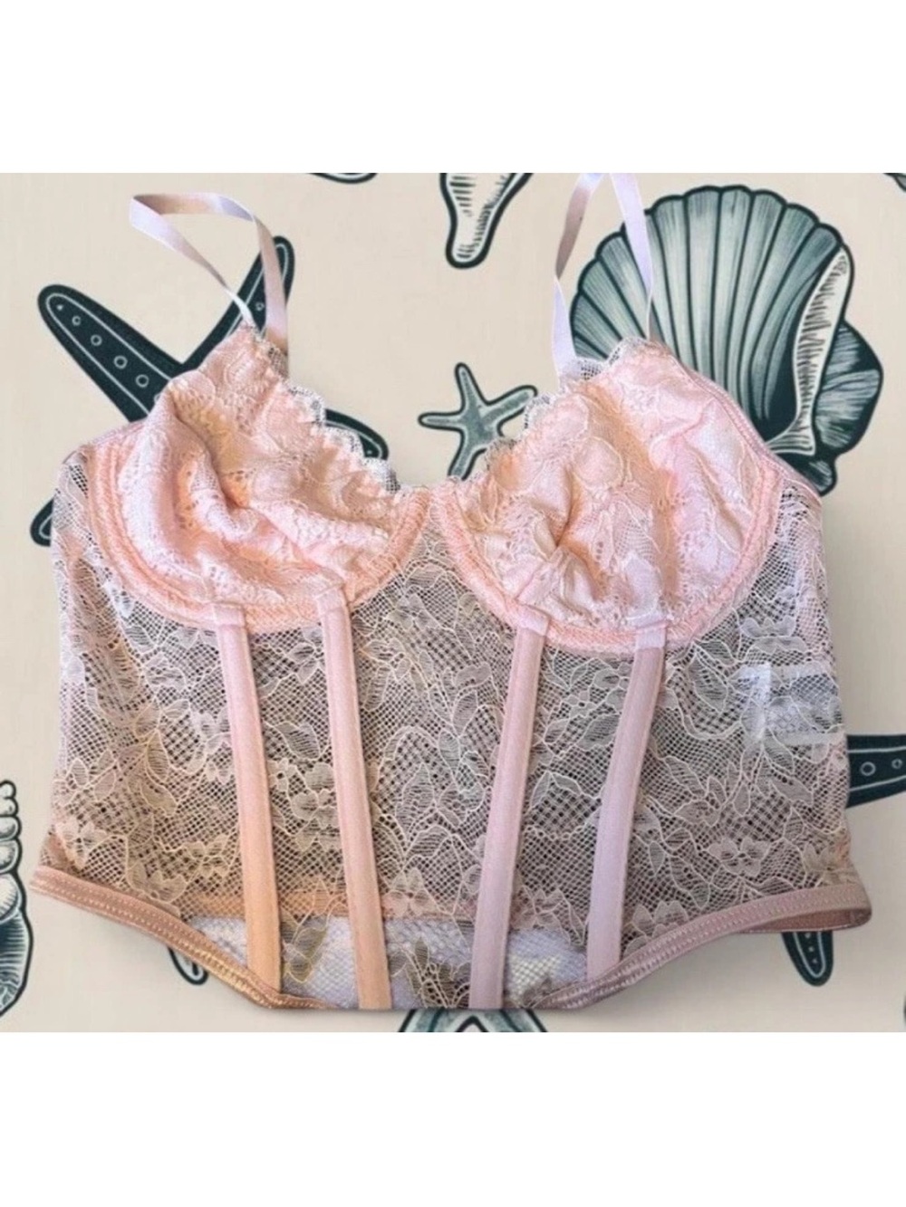 Sheer Pink Lace Longline Crop Bralette